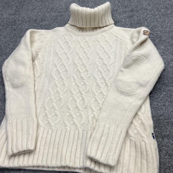 Fjallraven Sweater Womens XS Cream Ovik Cable Knit Turtleneck 100% Wool - Picture 2 of 11
